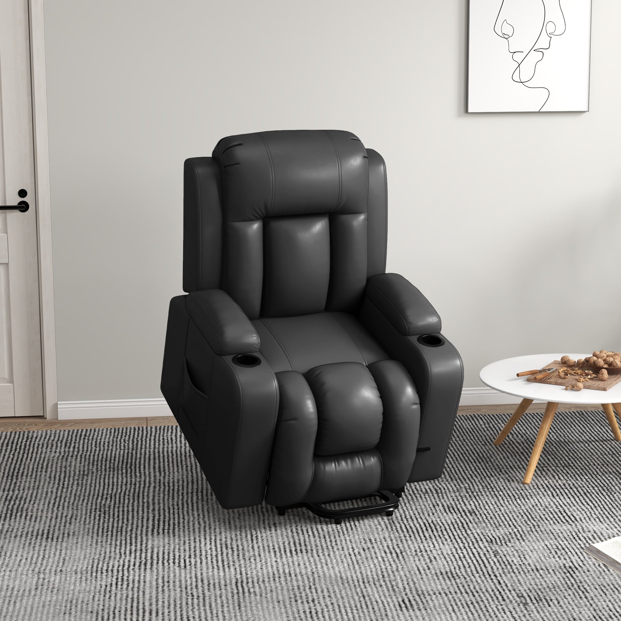 Electric Lift Chair for Elderly, Power Recliner with Footrest, Remote Control, Cup Holders for Living Room, Grey Electric Power Lift Chairs   at Gallery Canada