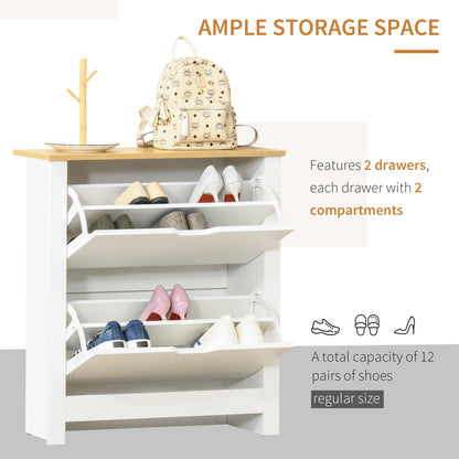 Shoe Storage Cabinet with 2 Flip Drawers and Adjustable Shelves, Narrow Shoe Cupboard for 12 Pairs of Shoes, White Shoe Storage Cabinets & Racks   at Gallery Canada