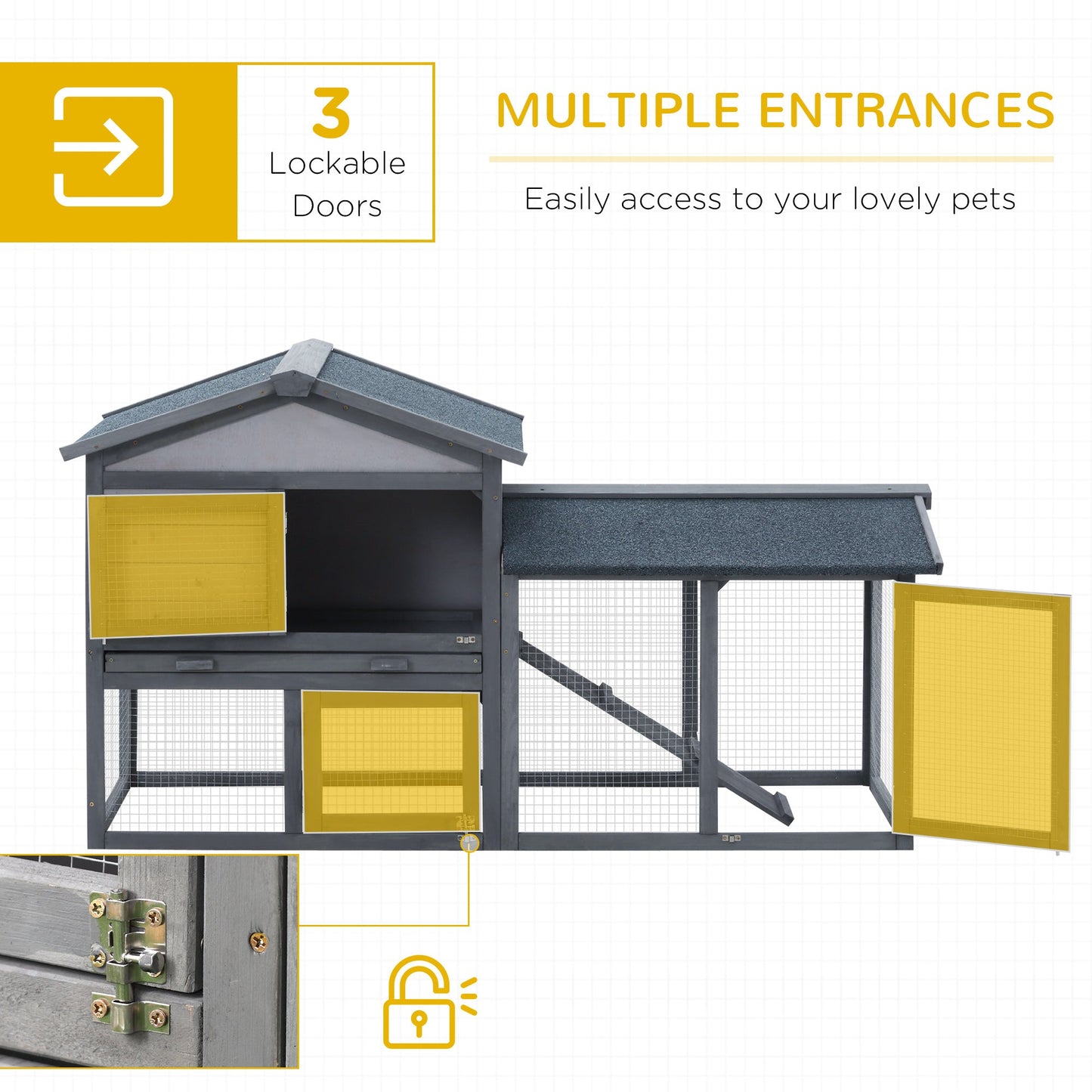 Wood Rabbit Hutch Backyard Bunny Cage Small Animal House Asphalt Roof w/ Ramp and Outdoor Run Dark Grey Rabbit Hutch   at Gallery Canada