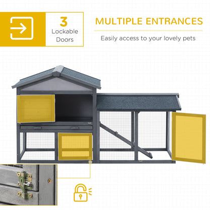 Wood Rabbit Hutch Backyard Bunny Cage Small Animal House Asphalt Roof w/ Ramp and Outdoor Run Dark Grey Rabbit Hutch   at Gallery Canada