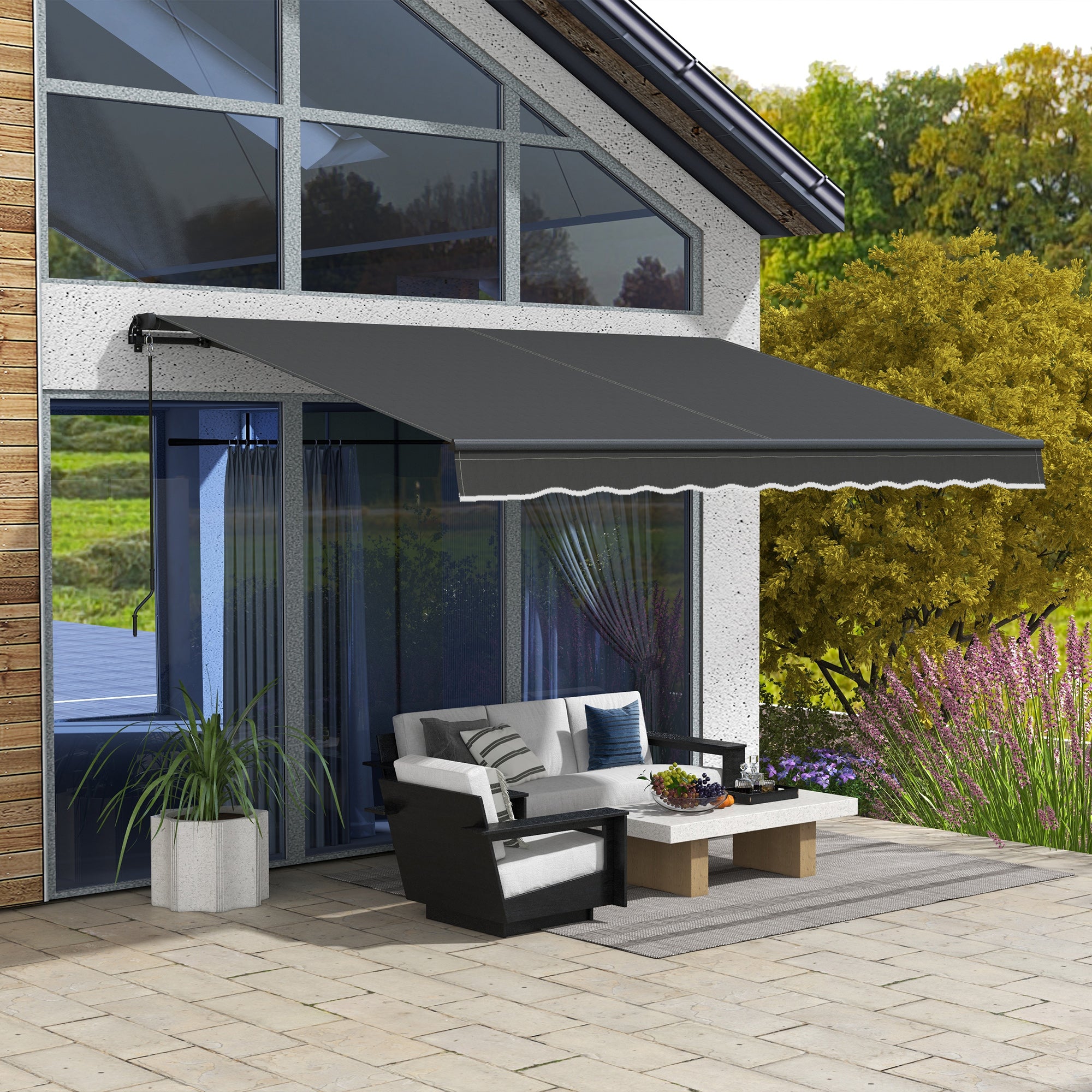 12' x 10' Retractable Awning, 280gsm UV Resistant Sunshade Shelter, for Deck, Balcony, Yard, Black Patio Awnings at Gallery Canada