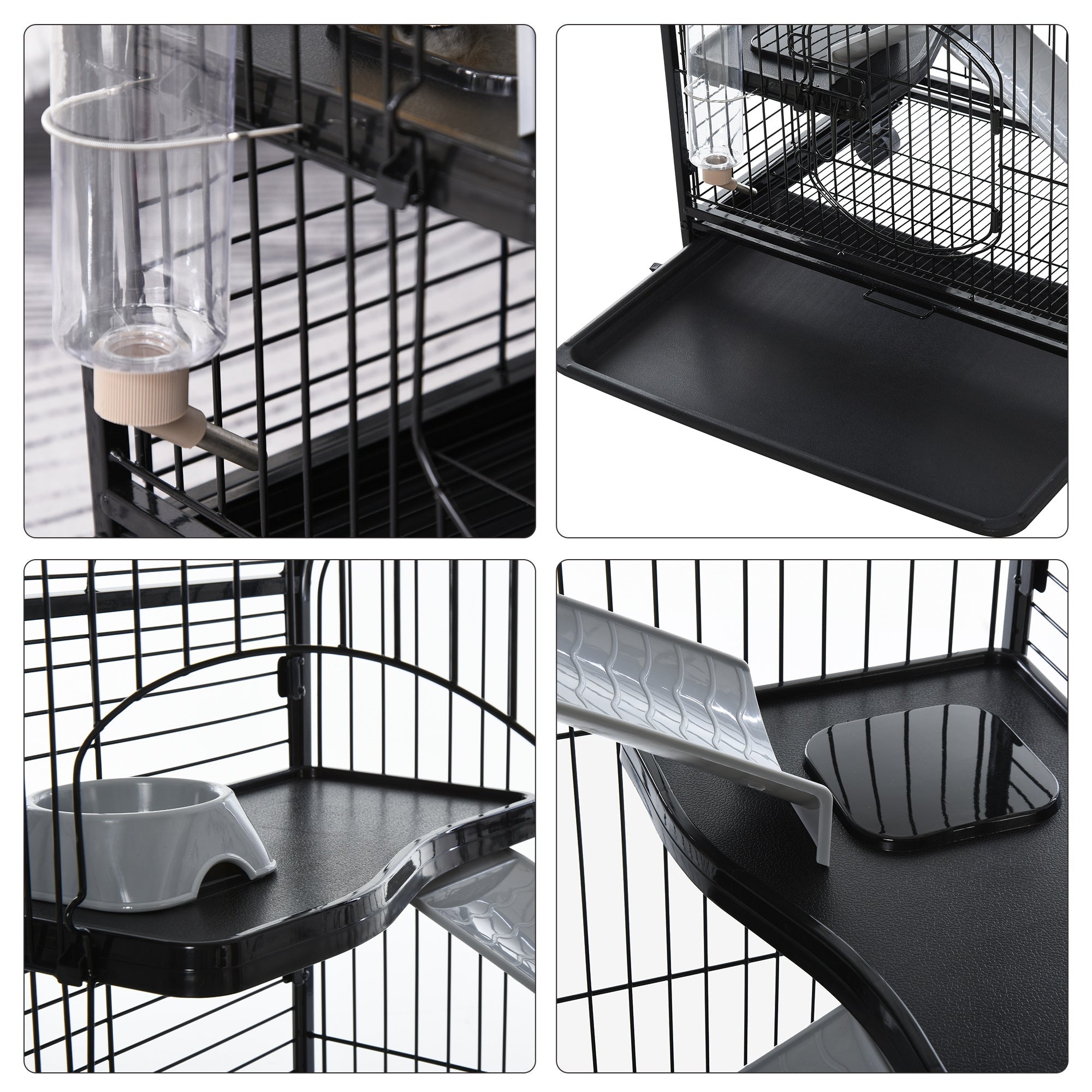 4-Tier Small Animal Cage Pet Playpen for Rabbit Ferret Chinchilla on Wheels with Removable Tray Platform Ramp Food Dish Water Bottle, 24