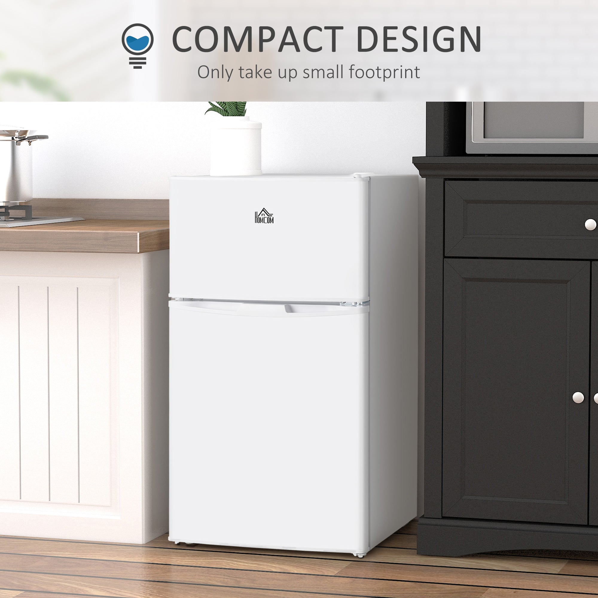 3.2 Cu Ft Compact Refrigerator, Mini Fridge with Freezer, Adjustable Shelves and Reversible Doors for Bedroom, White Small Kitchen Appliances at Gallery Canada