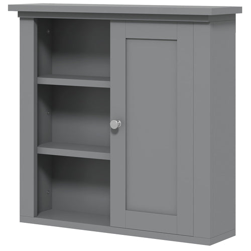 Bathroom Wall Cabinet, Wall Mounted Medicine Cabinet with 3 Open Shelves and Storage Cupboard for Laundry Room, Grey