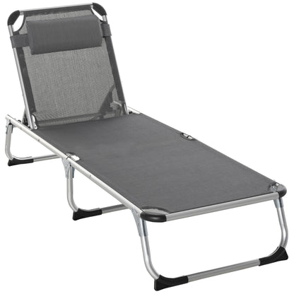 Folding Lounge Chair, Patio Lounger with Headrest, 5-Level Adjustable Backrest, and Aluminum Frame, Grey Lounger Chairs   at Gallery Canada