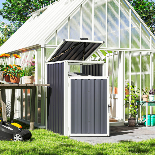 Single Garbage Bin Shed, Lockable Outdoor Storage Shed with Openable Lid, Galvanized Frame for Garden Patio, Dark Grey