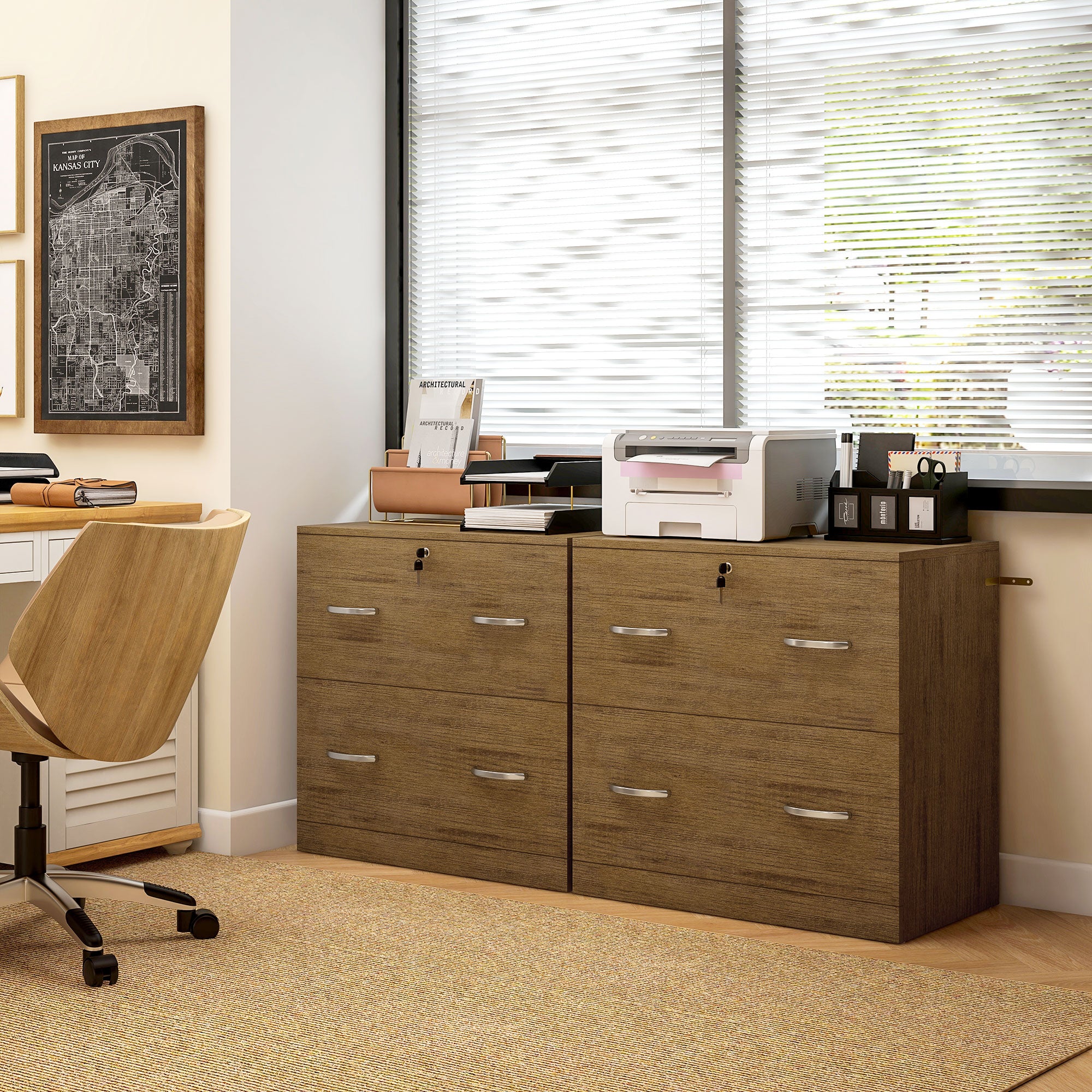2 Drawer File Cabinet with Lock, Office Filing Cabinet, Hanging Bar for Letter Size, Home Office, Light Brown Office Cabinets & Cupboards at Gallery Canada