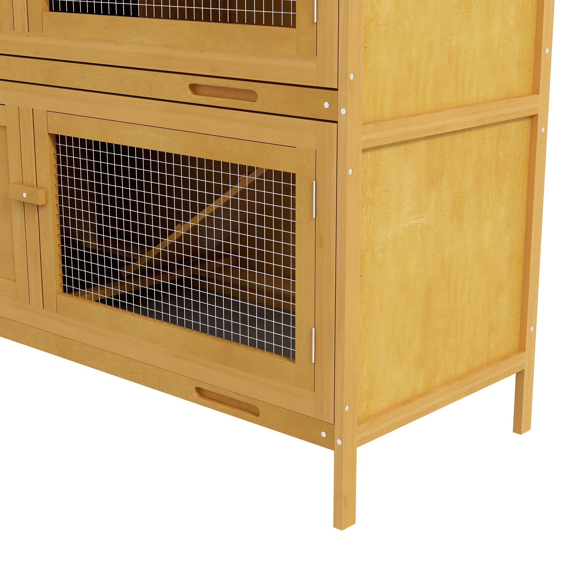 Wood Rabbit Hutch with 2 Large Main House, Ramp, Trays, Yellow Rabbit Hutch at Gallery Canada