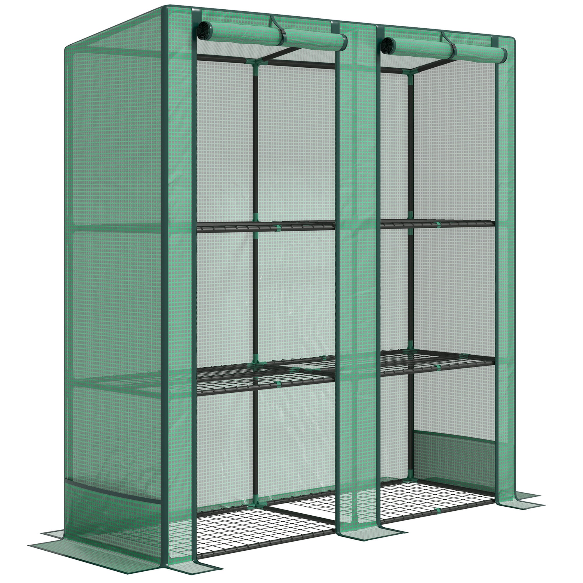 Lean-to Greenhouse with 3 Tier Shelves, Mini Greenhouse with 2 Roll-Up Doors for Indoor Outdoor, Green Greenhouses at Gallery Canada