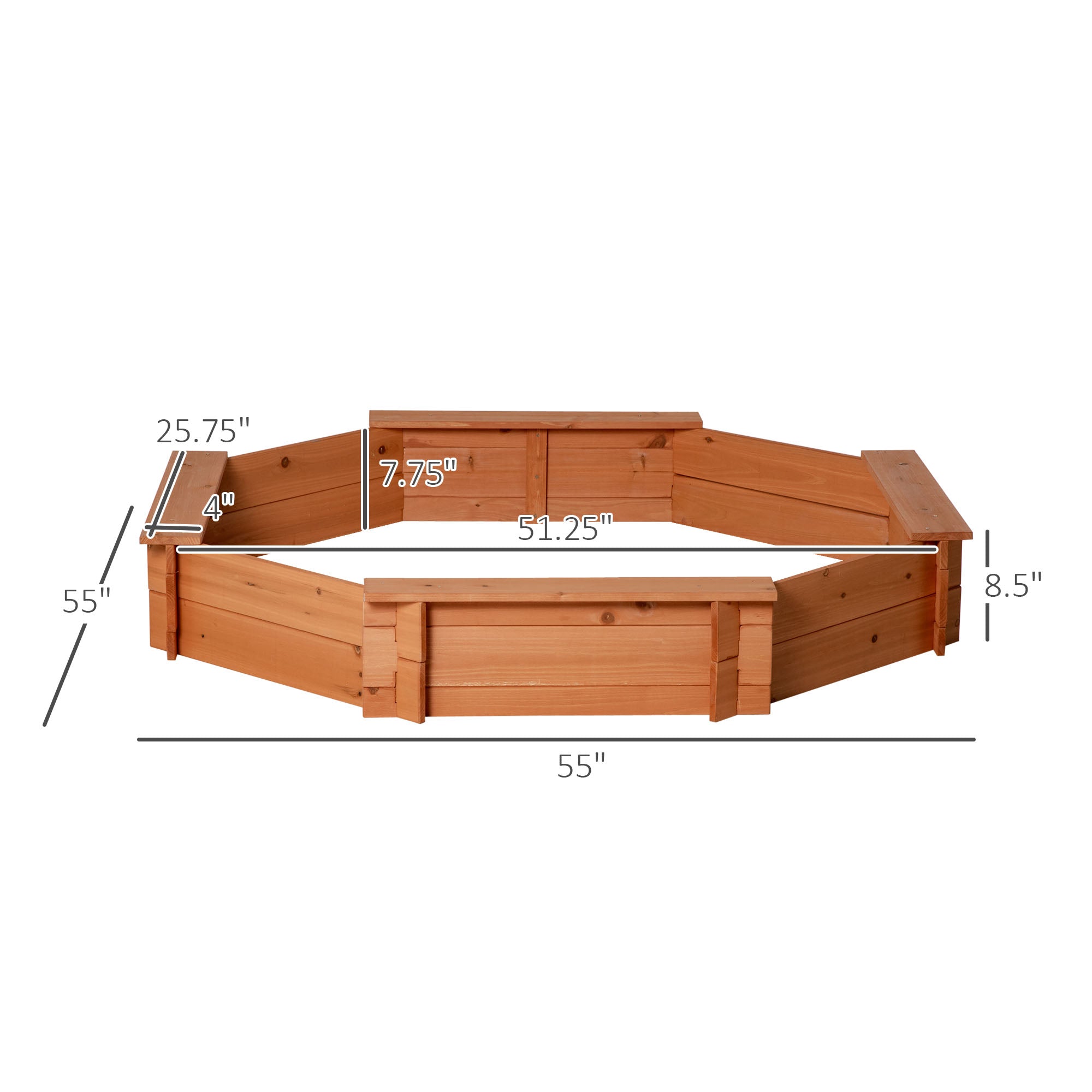 Kids Sandbox with Cover and Seat, Outdoor Children Sand Playset for Backyard, Boys and Girls, Red, 55