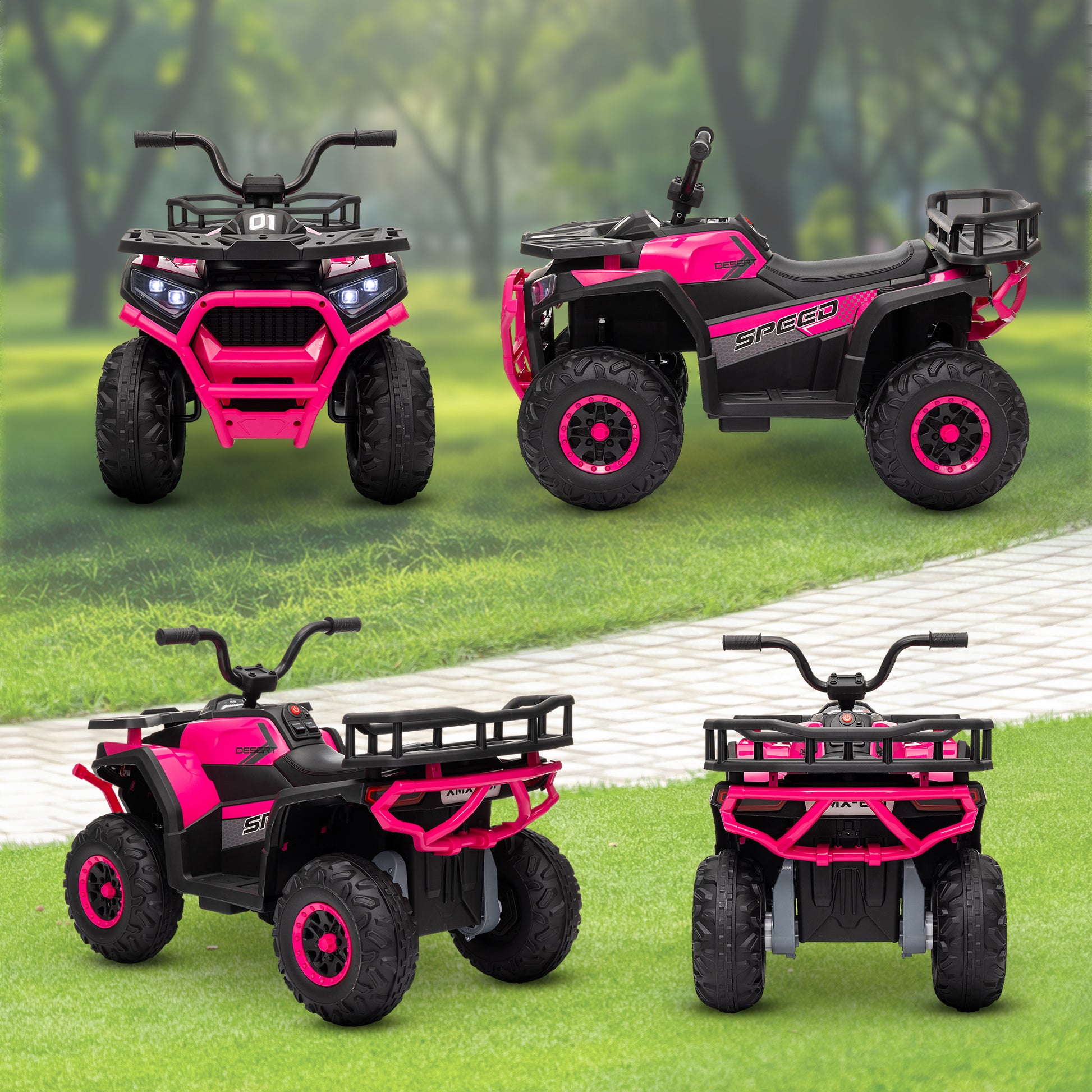 Kids ATV, 12V Battery Powered Electric Ride on Toy w/ Spring Suspension, Storage Basket, High &; Low Speed, Pink Electric Ride On Toys at Gallery Canada