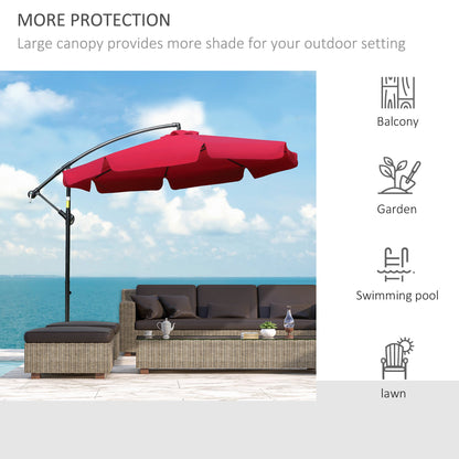 9FT Offset Hanging Patio Umbrella Cantilever Umbrella with Easy Tilt Adjustment, Cross Base and 8 Ribs for Backyard, Poolside, Lawn and Garden, Red Cantilever Umbrellas   at Gallery Canada