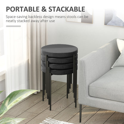 Backless Round Dining Chairs, Modern Stacking Stools Set of 4, Kitchen Chairs with Metal Legs, Black Dining Chairs   at Gallery Canada