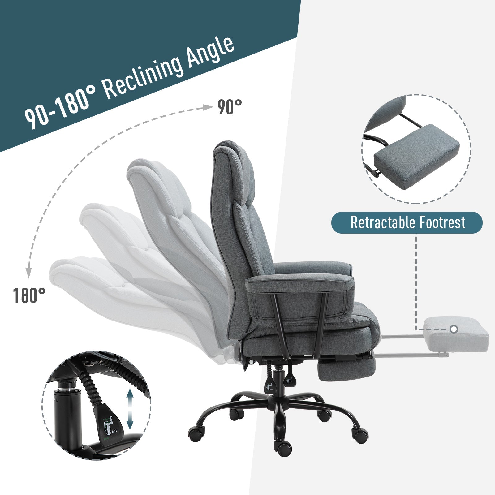 Swivel Reclining Office Chair with Ergonomic with Footrest, Grey Executive & Manager Chairs   at Gallery Canada