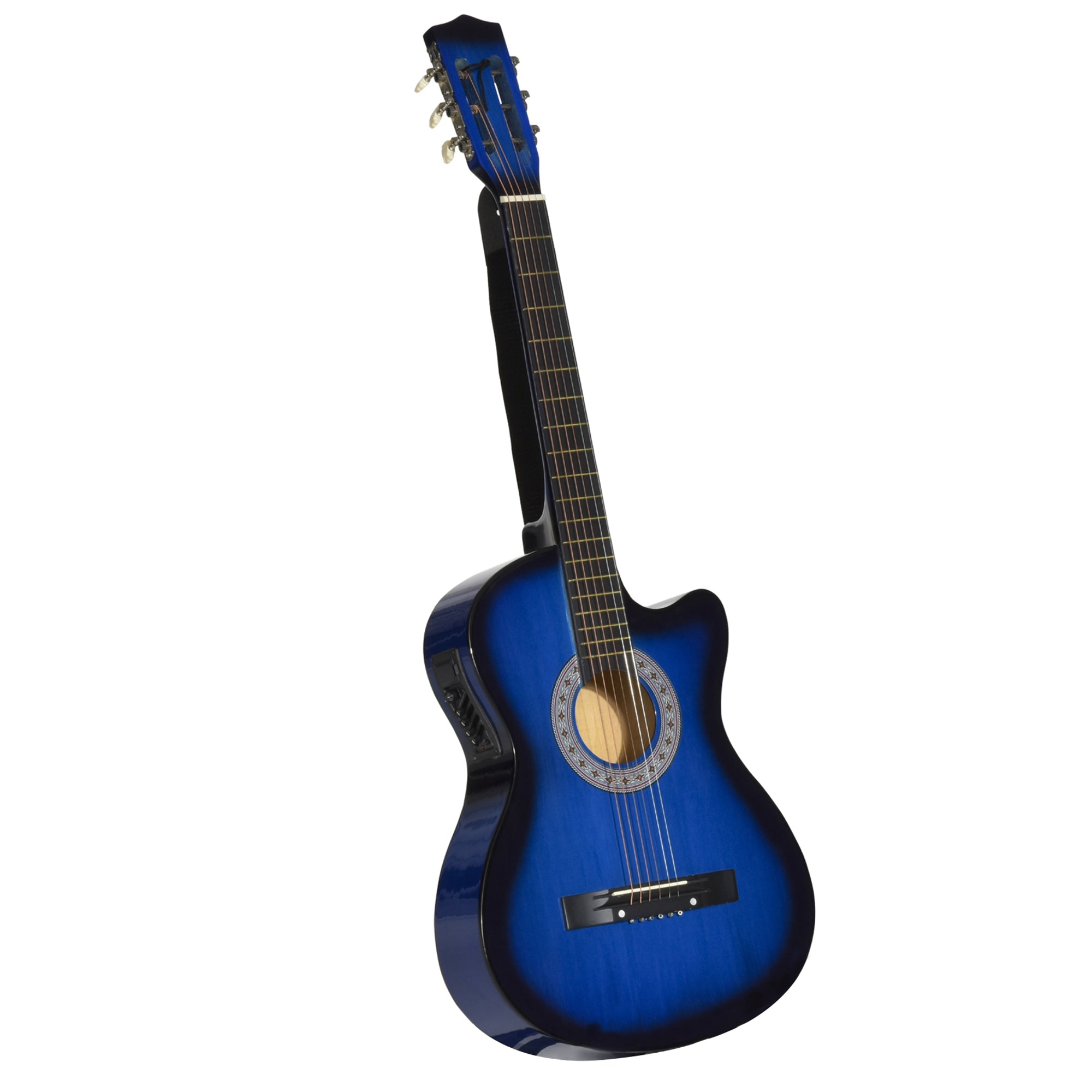 38 Inch Full Size Classical Acoustic Electric Guitar Premium Gloss Finish with Strings, Picks, Shoulder Strap and Case Bag, Blue Electronic Musical Pianos Multi Colour  at Gallery Canada