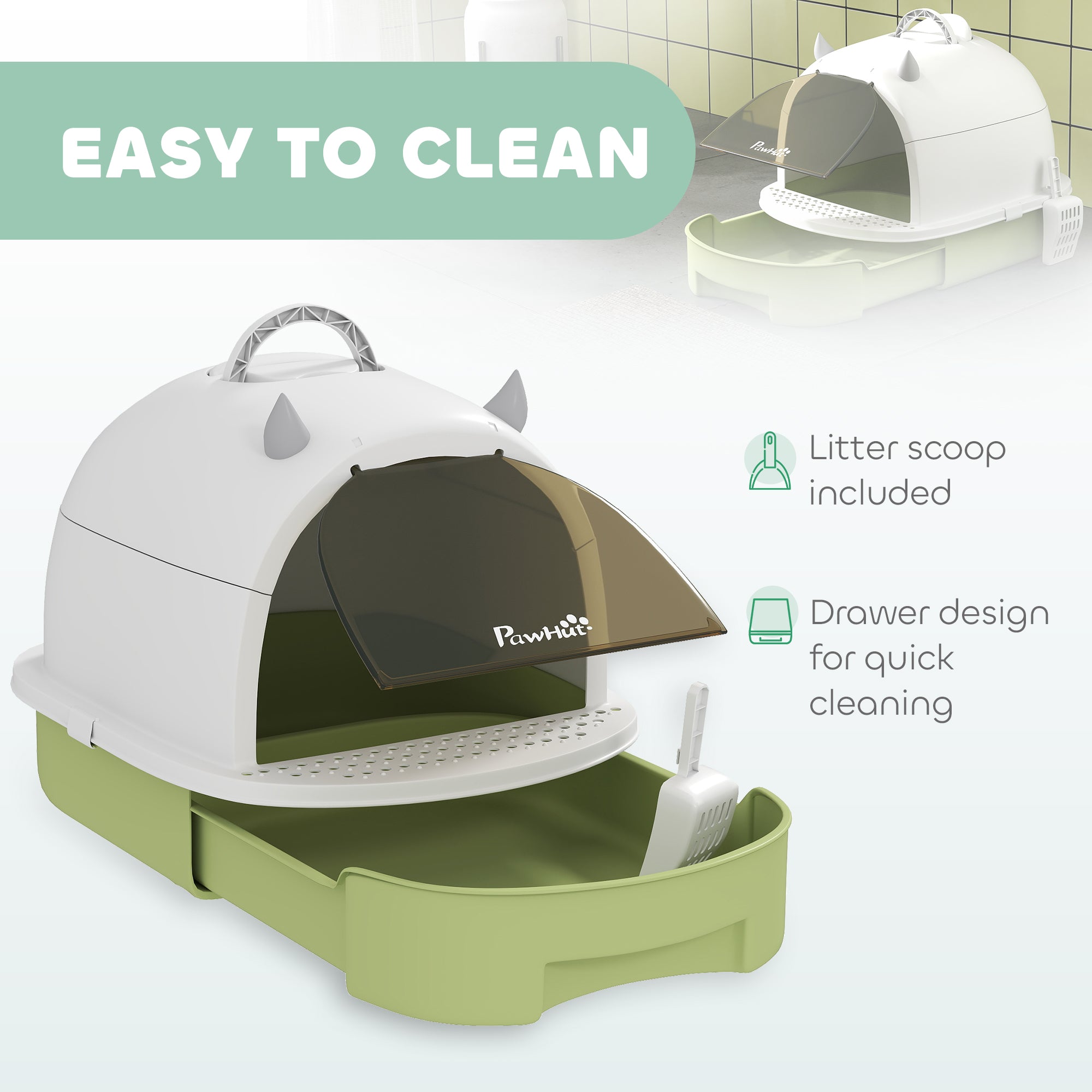 Cat Litter Box with Lid, Front Door Flap, Scoop, Handle, Easy Clean, for Small and Medium Cats, Green Cat Litter Box Enclosures at Gallery Canada