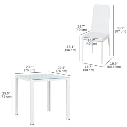 3-Piece Rectangular Glass Kitchen Table and Chairs with Metal Frame and Faux Leather Upholstery for Dining Room, White Bar Sets   at Gallery Canada