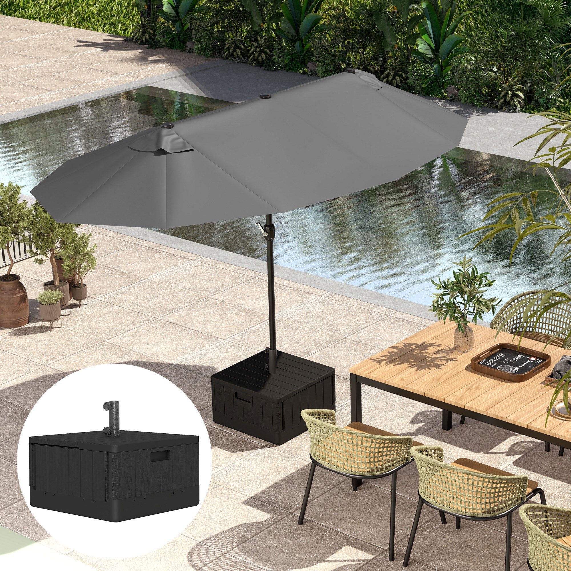 Patio Umbrella Base Outdoor Umbrella Stand with Wheels Handles, Patio Umbrella Stand, Filled Up to 176lbs with Stand or 110lbs with Water for Garden, Poolside, Black Umbrella Bases at Gallery Canada