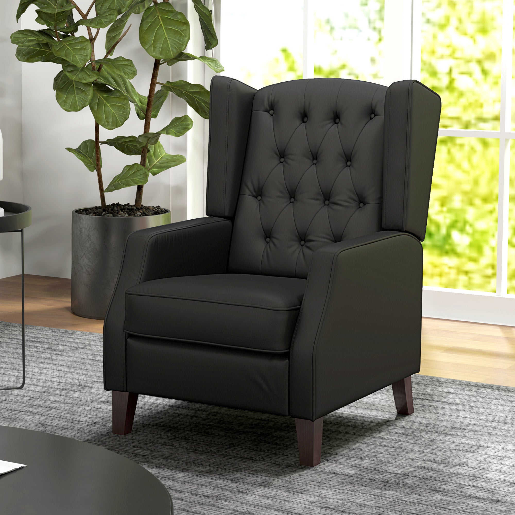 Faux Leather Armchair, Modern Accent Chair with Thick Padding for Living Room, Bedroom, Home Office, Black Accent Chairs at Gallery Canada