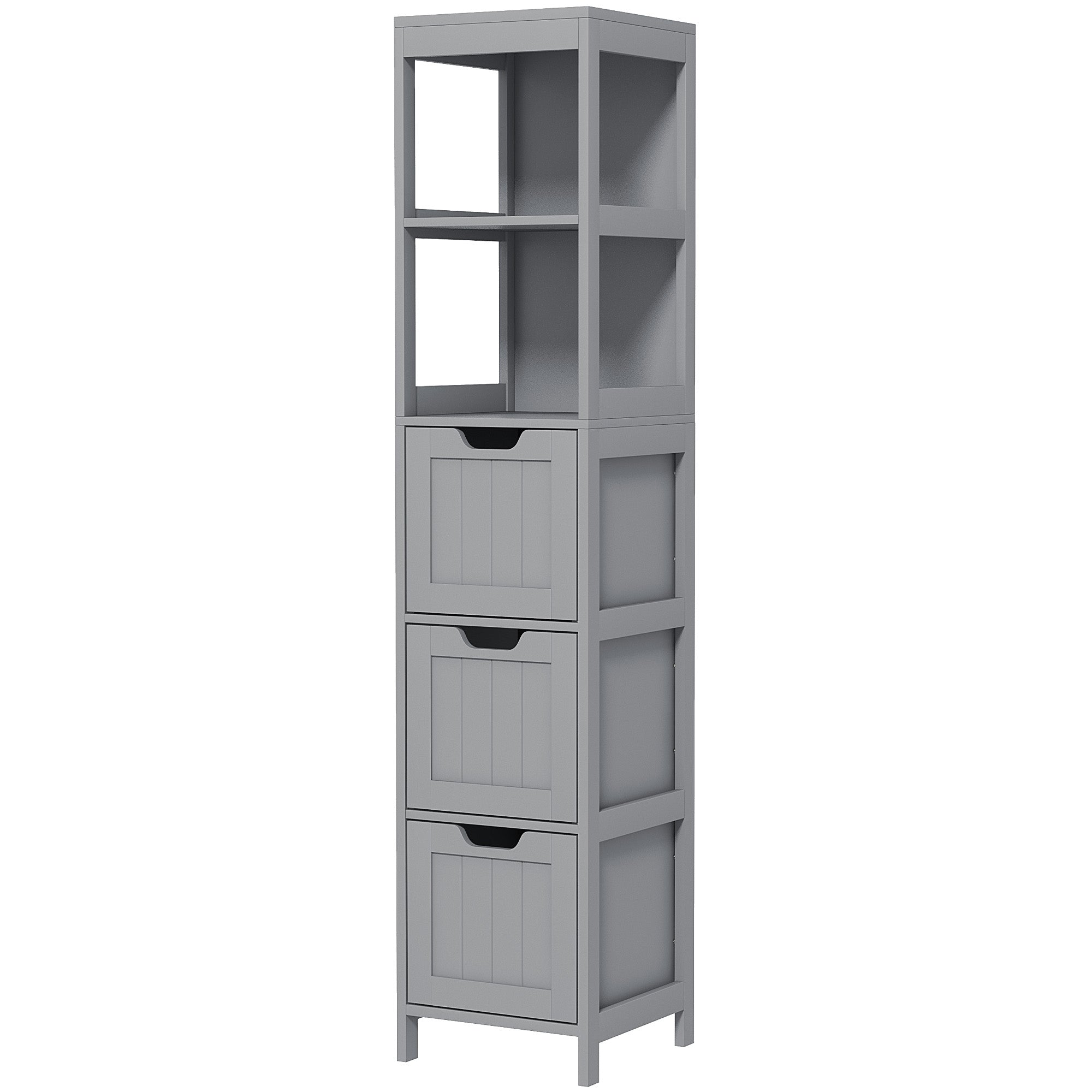 Narrow Bathroom Cabinet with 3 Drawers and 2 Tier Shelf, Tall Cupboard Freestanding Linen Tower, Grey Bathroom Cabinets   at Gallery Canada