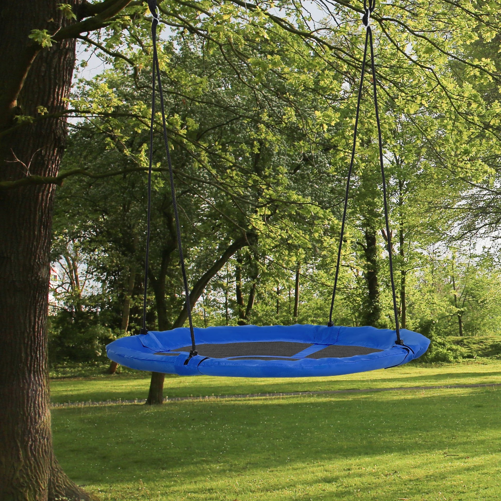 43.25" Saucer Swing Giant Hanging Tree Swing, Nest Web Rope Seat, Adjustable Hanging Ropes for Indoor Outdoor Children 3-12 Years Old, Blue Gym Sets & Swings   at Gallery Canada