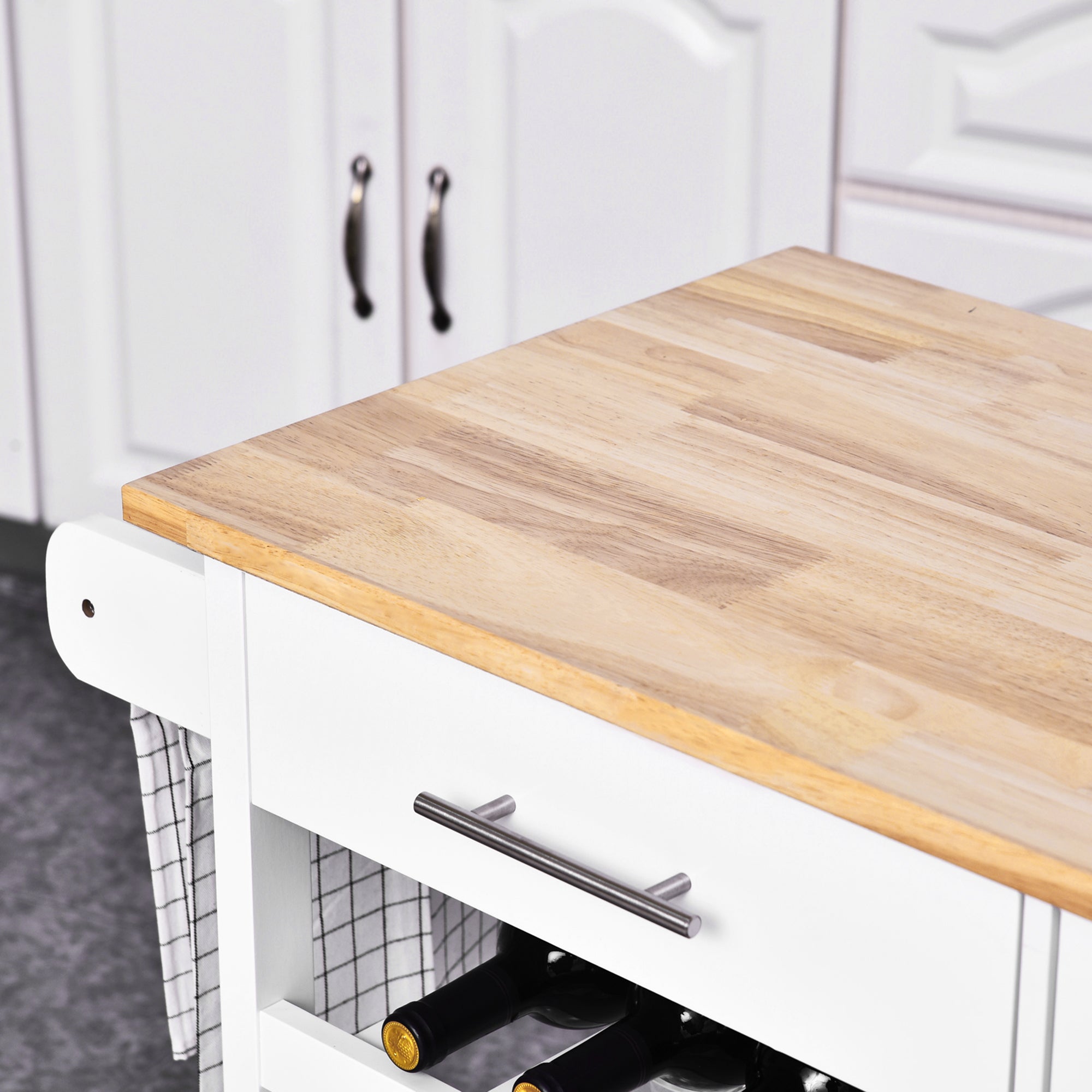 4-Tier Rolling Kitchen Island Cart with Butcher Block, Cabinet, Drawer, White Kitchen Islands & Kitchen Carts   at Gallery Canada