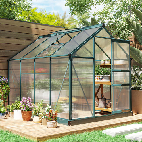 6.2' x 8.3' x 6.6' Clear Polycarbonate Greenhouse, Large Walk-In Green House w/ Slide Door