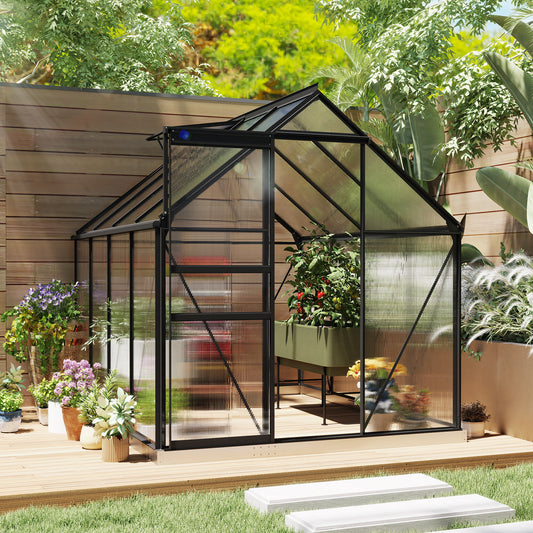 6' x 8' x 6.5' Polycarbonate Greenhouse, Walk-in Green House with Adjustable Roof Vent Galvanized Base Sliding Door Rain Gutter for Outdoor Garden Backyard, Charcoal Grey Walk In Greenhouses at Gallery Canada