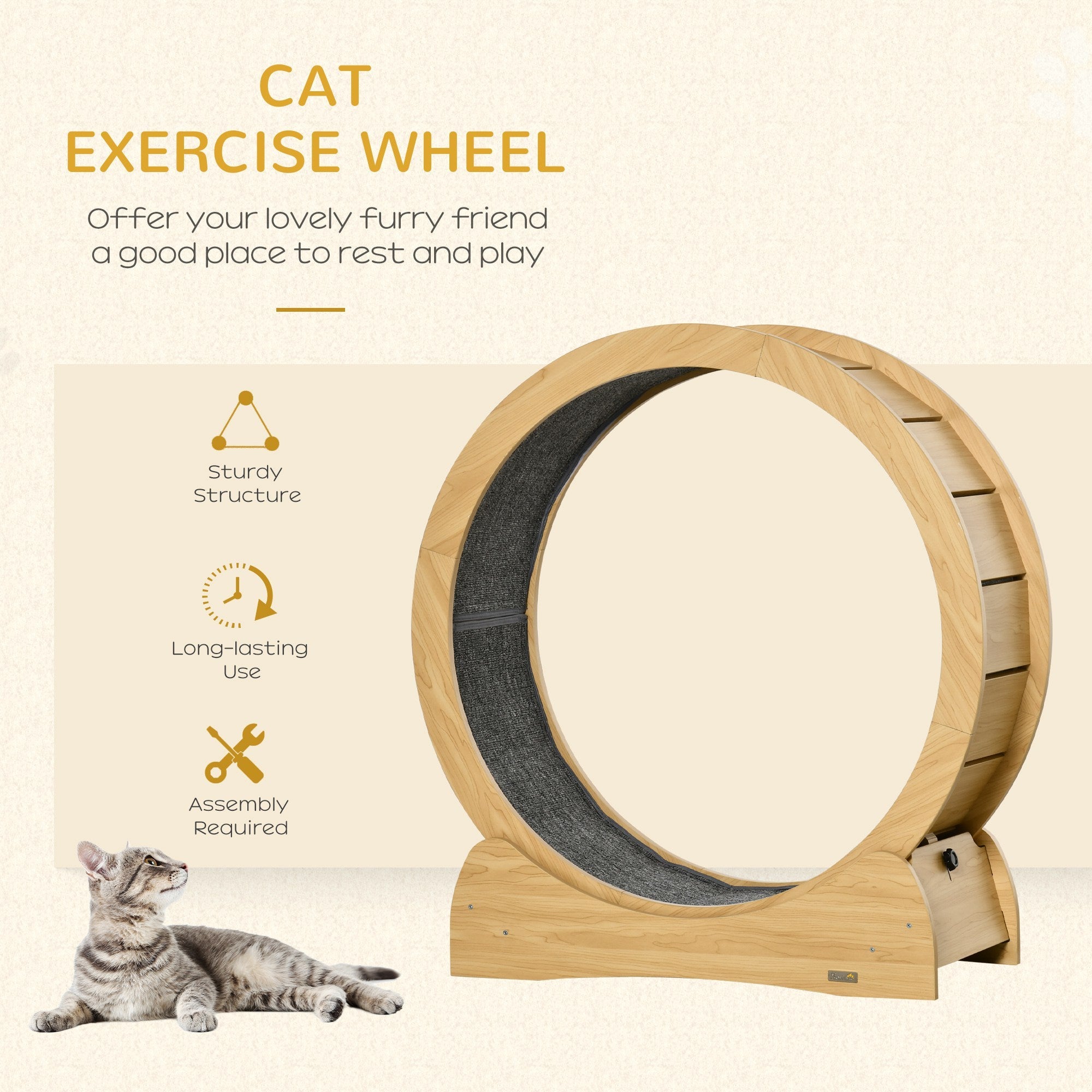 Cat Running Wheel, Cat Exercise Treadmill with Brake, Carpeted Runaway, Pet Fitness Weight Loss Device, Natural Cat Climbing Wall   at Gallery Canada