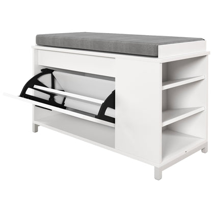 Shoe Storage with Seat, Upholstered Hallway Bench, Shoe Bench with Flip Drawer and Side Rack for 6 Pairs of Shoes Shoe Storage Cabinets & Racks   at Gallery Canada