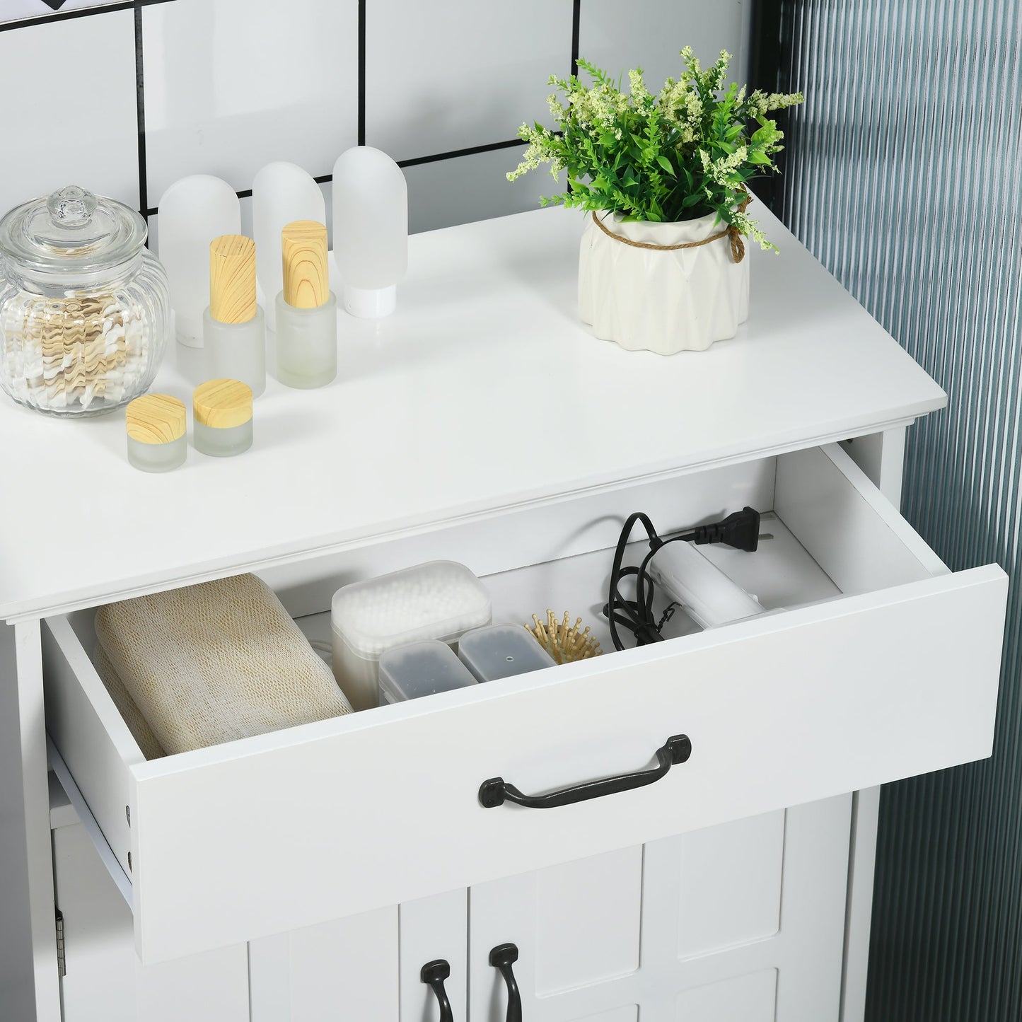 Bathroom Storage, Bathroom Cabinet with 2 Doors, Adjustable Shelves for Living Room Kitchen, 23.6"x11.8"x29.5", White - Gallery Canada