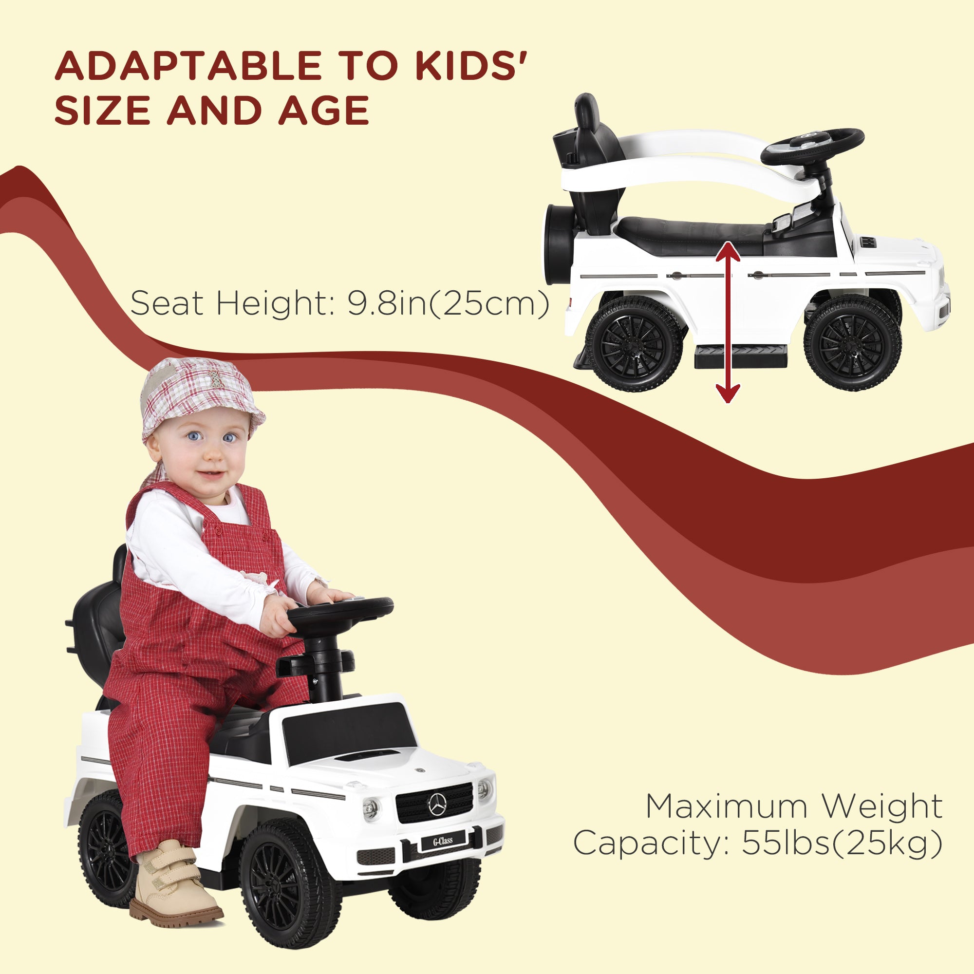 Mercedes-Benz G350 Licensed Push Car, 3-in-1 Toddler Sliding Car with Horn, Steering, Foot Rest, Seat Storage, White Push Cars for Toddlers at Gallery Canada