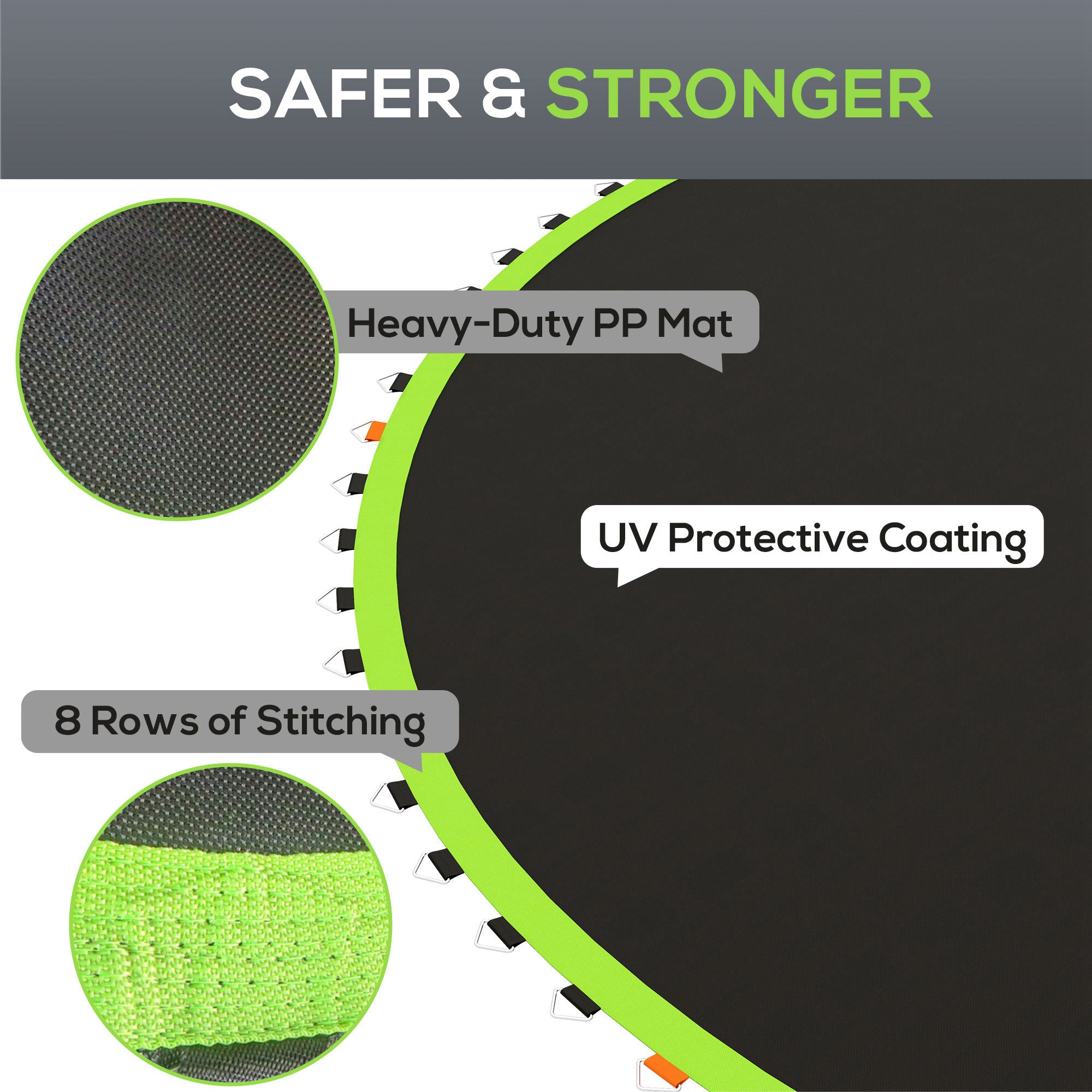 Trampoline Mat Replacement with Spring Pull Tool and 72 V-Hooks, Fits 12ft Trampoline, Using 5.5