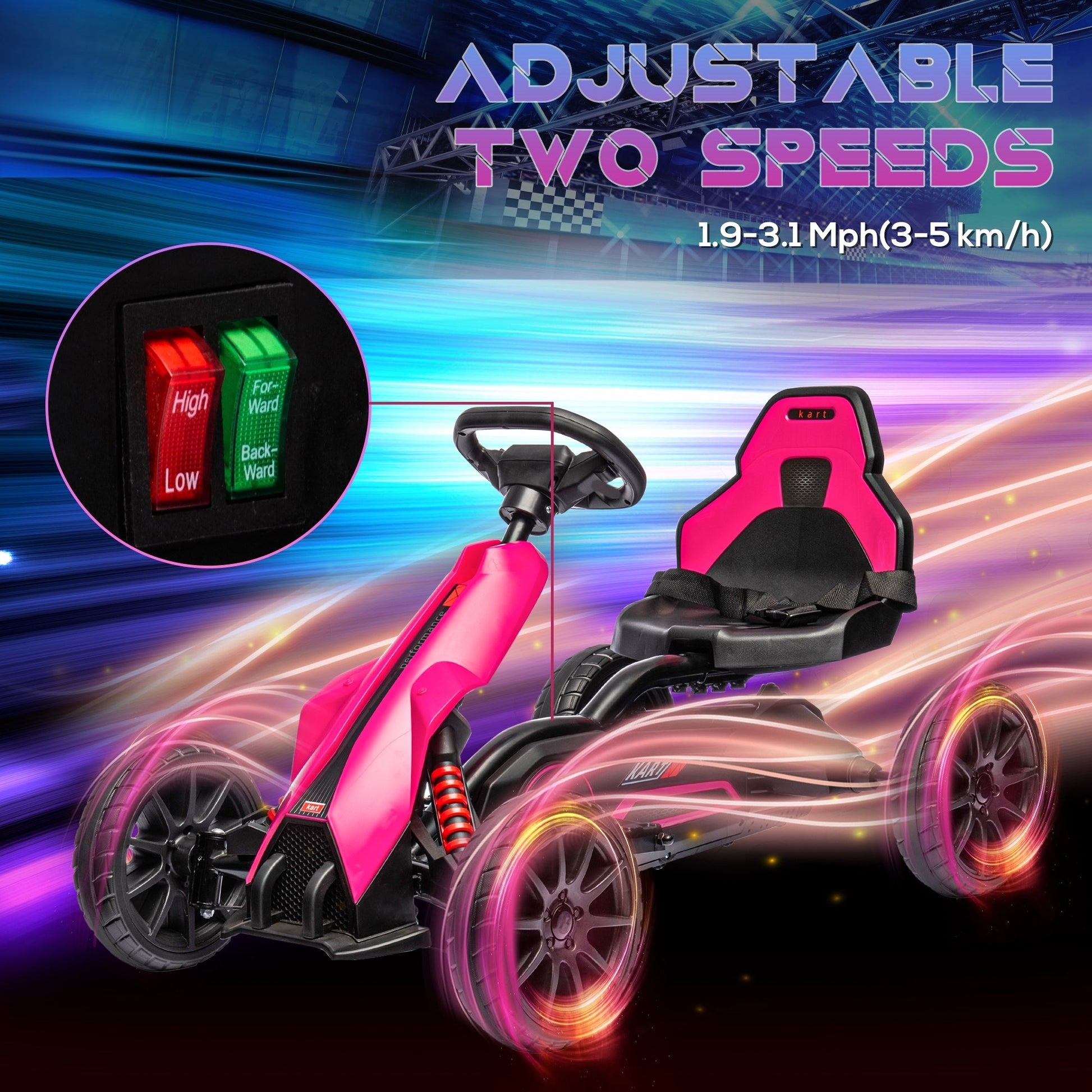 Electric Go Kart, 12V Outdoor Racer Car for Kids, with Forward Backward, Adjustable Speed, Ages 3-8 Years Old, Pink Electric Toy Cars   at Gallery Canada