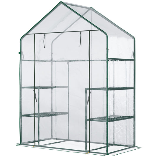 56" x 29" x 77" Walk-in Greenhouse, Mini Greenhouse with 4 Shelves, Roll-Up Door and Weatherized Cover, Clear - Gallery Canada