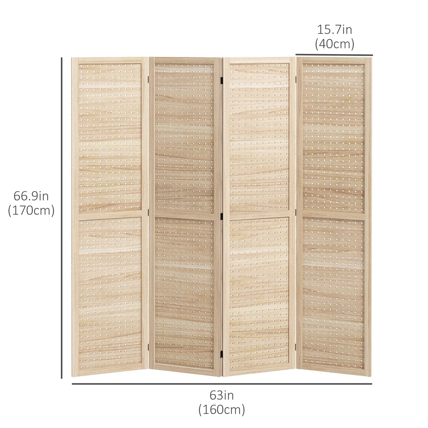 5.6 Ft. Tall 4-Panel Room Divider, Pegboard Panel Freestanding Folding Privacy Screen Panels, Partition Wall Divider for Indoor Bedroom Office Room Dividers   at Gallery Canada