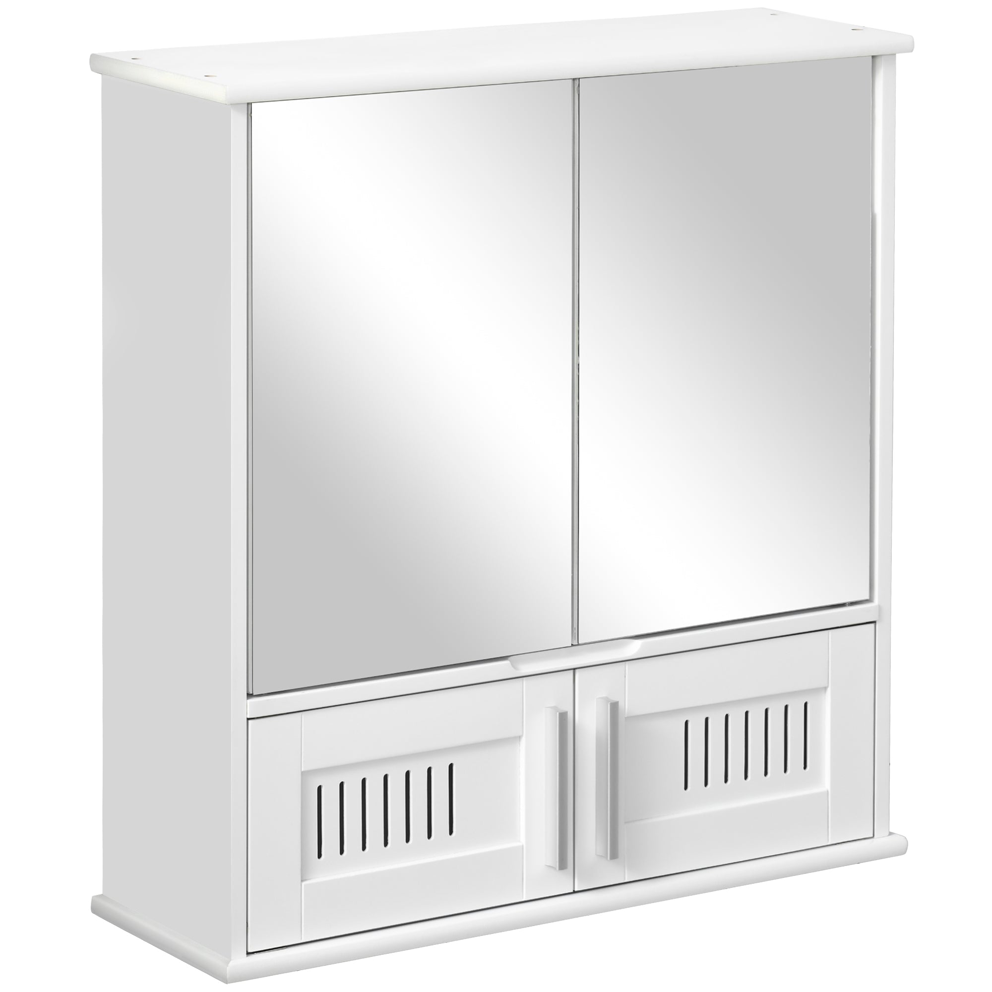 Medicine Cabinet with Mirror, Bathroom Wall Cabinet with 2 Mirrored Doors, 2 Slat Doors and Adjustable Shelf, White Mirror Medicine Cabinets at Gallery Canada