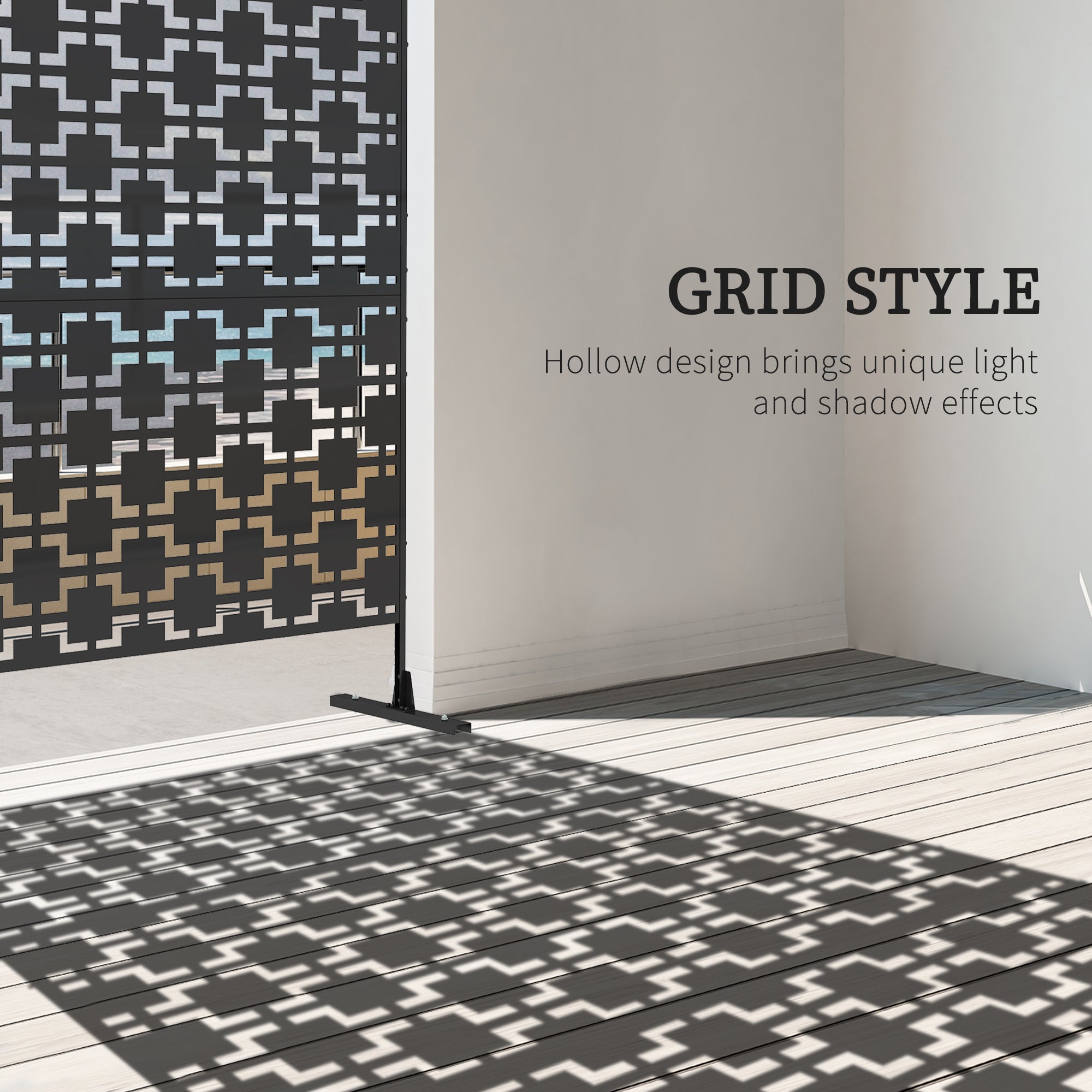 6.5FT Decorative Outdoor Divider, Metal Privacy Screen with Stand, Grid Style, Black Side Awnings at Gallery Canada