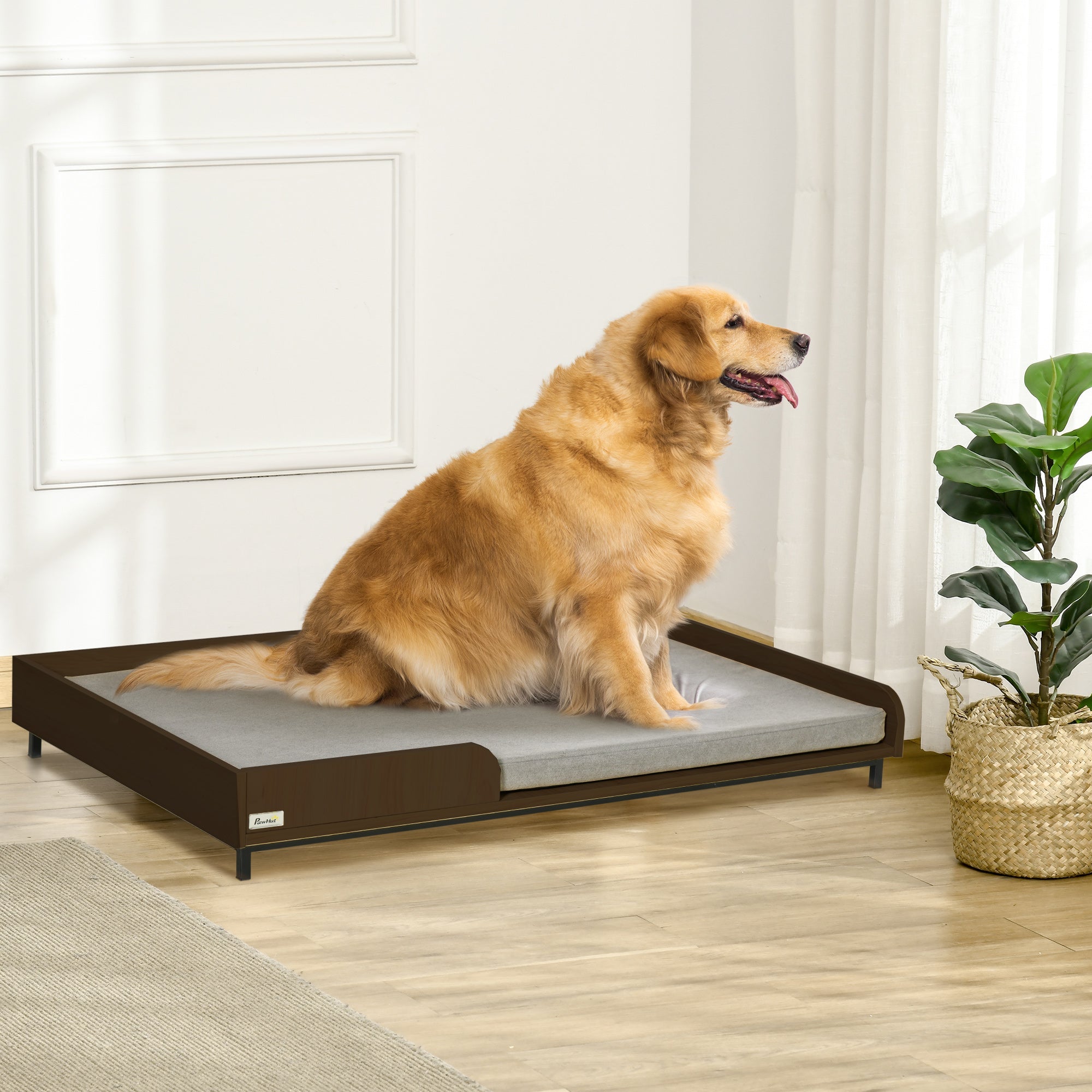 Elevated Dog Bed Frame, Furniture Style Pet Sofa, Modern Portable Cat Lounge, with Soft Cushion, Washable Cover, Steel Legs, for Large Dog, Brown Elevated Dog Beds   at Gallery Canada