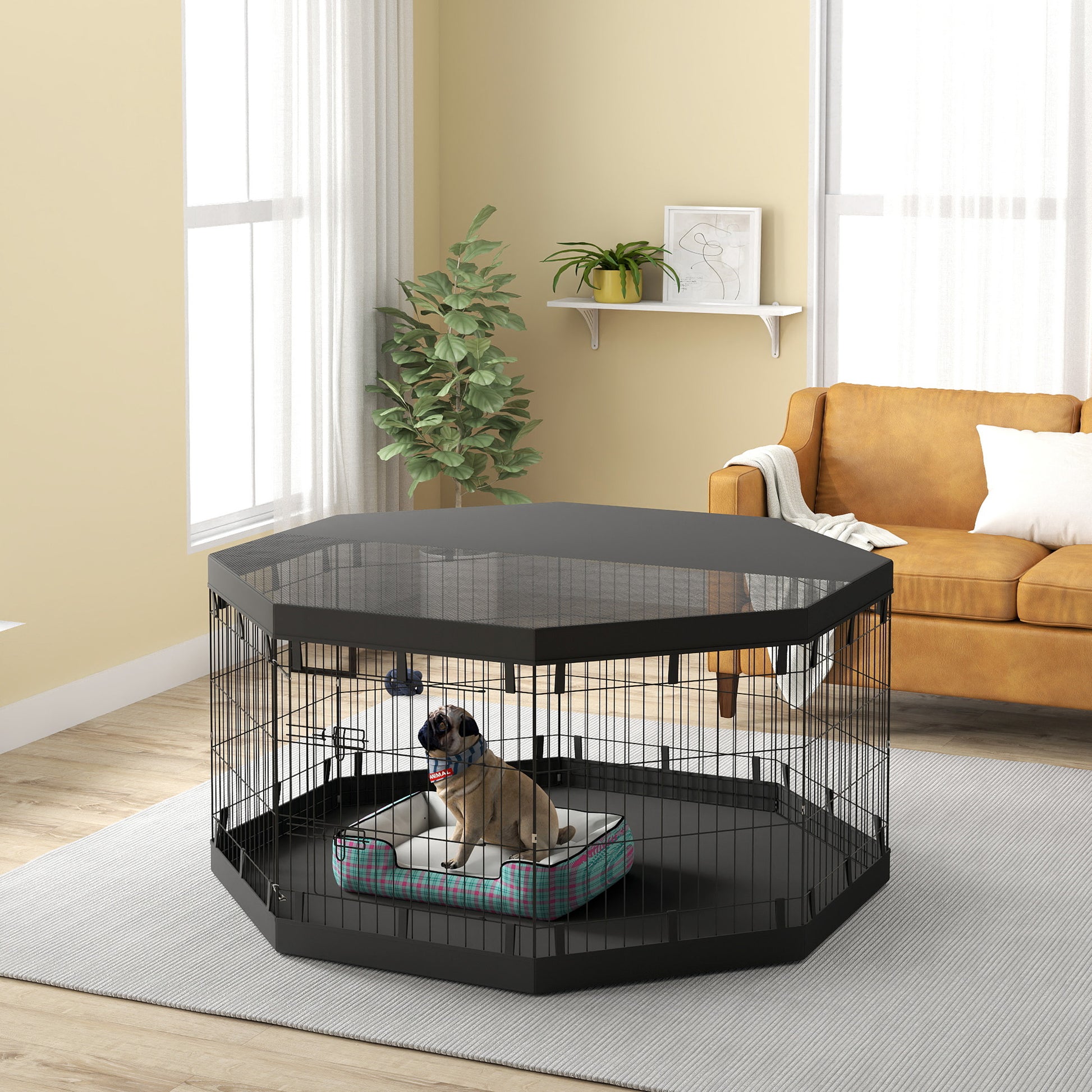 8 Panels Foldable Dog Playpen with Bottom Pad &; Top Cover, 30" High Houses, Kennels & Pens   at Gallery Canada