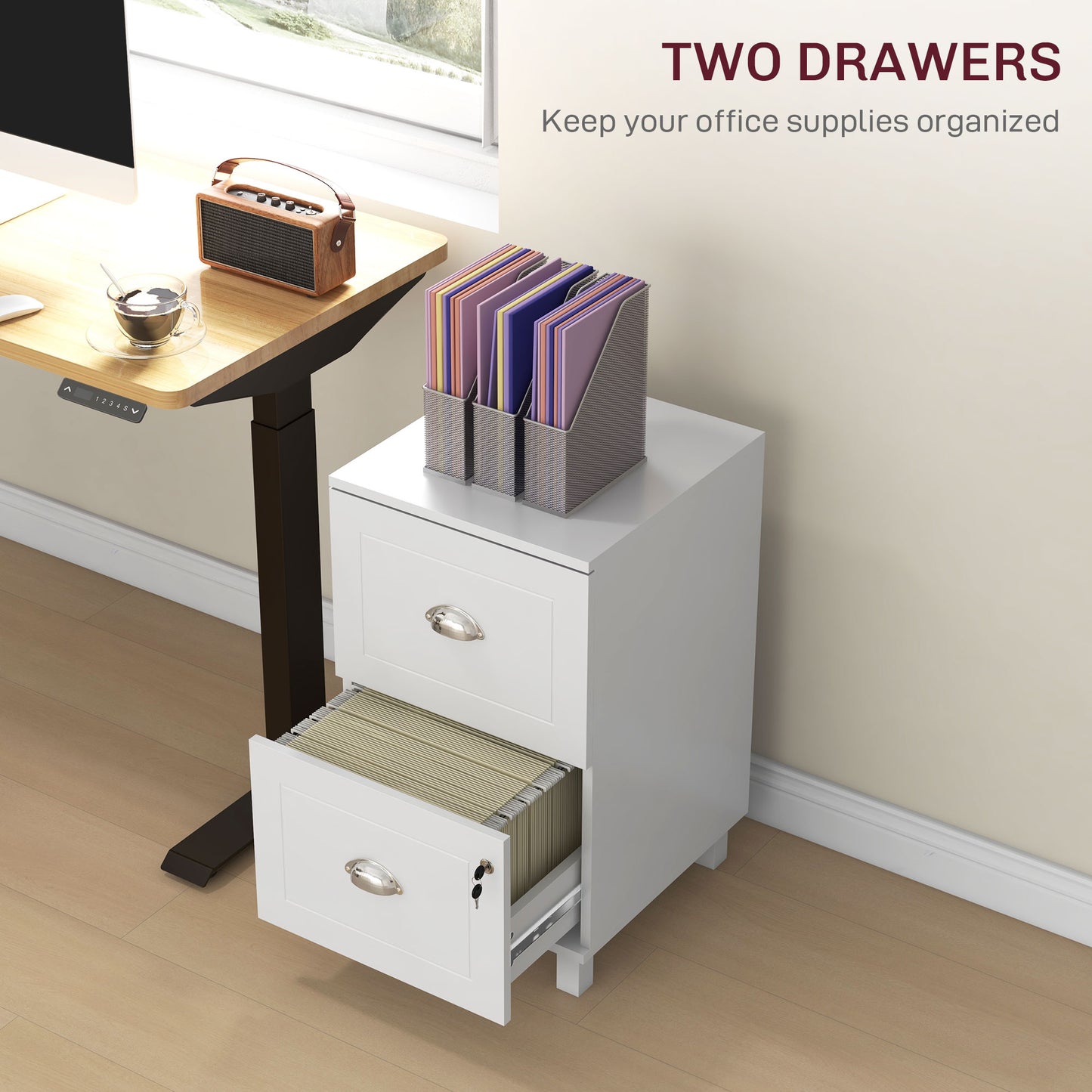 2-Drawer Small Filing Cabinet Lockable Home Office Storage Cabinet with Adjustable Hanging Bars for A4 Letter White Office Cabinets & Cupboards   at Gallery Canada