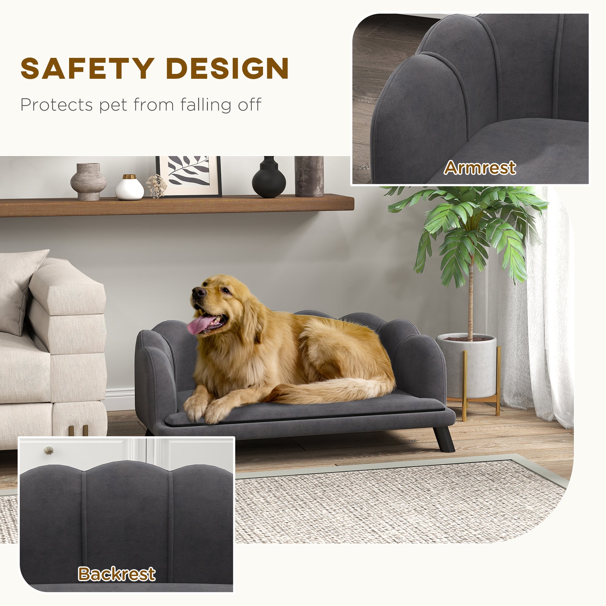 Dog Sofa with Removable Cushion Wood Legs for Medium and Large Dogs, Dark Grey Dog Sofas at Gallery Canada