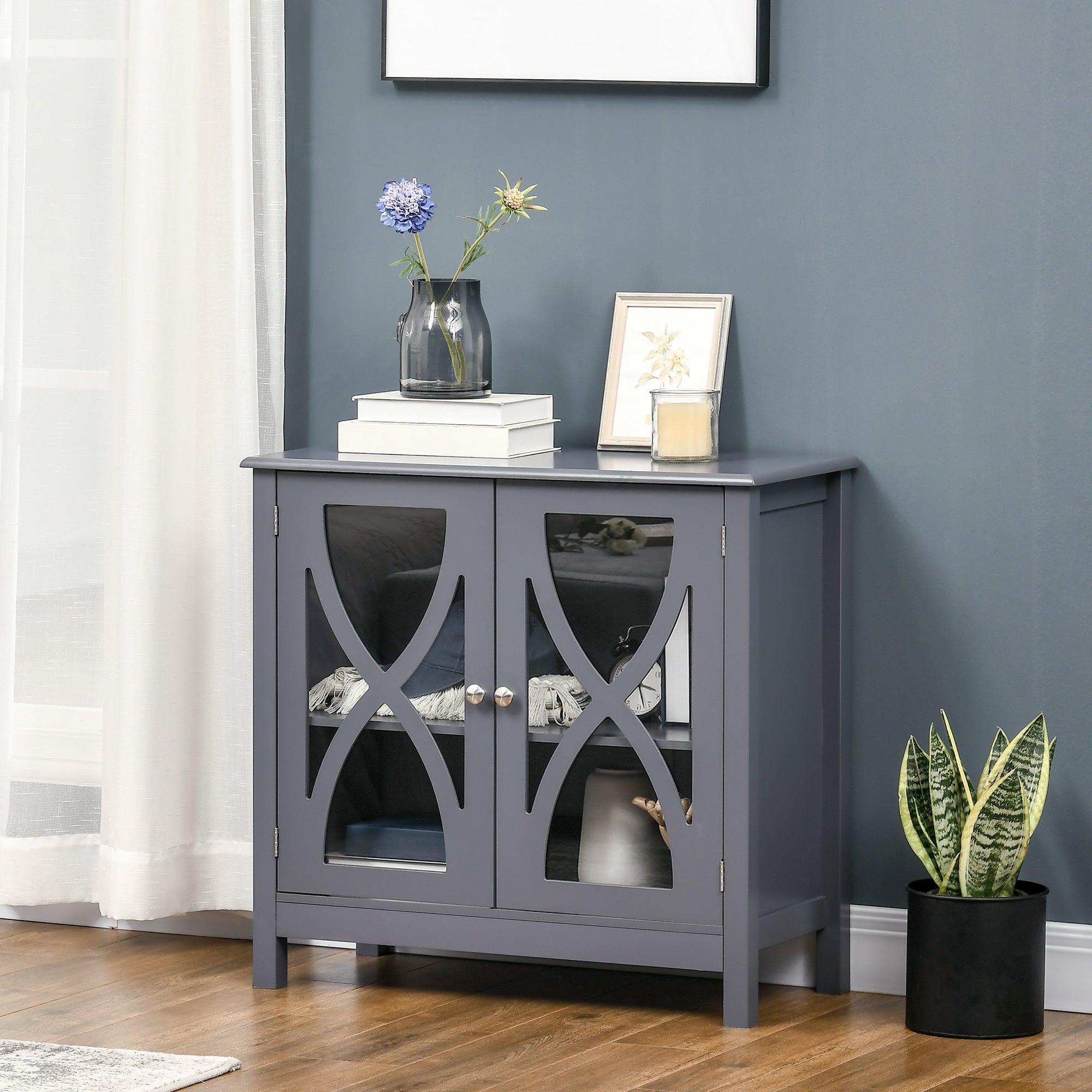 Kitchen Sideboard, Glass Door Buffet Cabinet, Bathroom Storage Cabinet with Adjustable Storage Shelf for Dining Room, Living Room, Grey Bar Cabinets at Gallery Canada