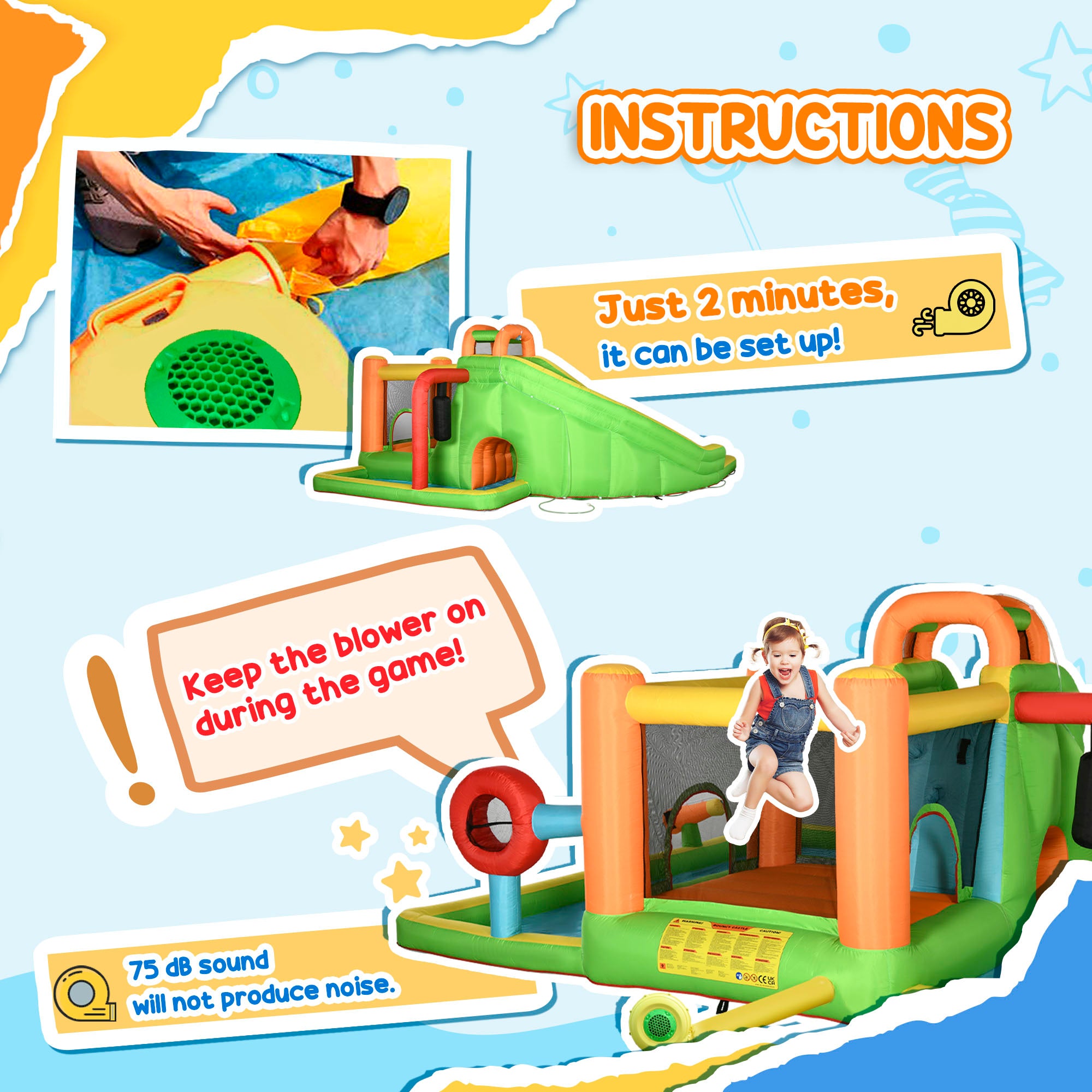 Extra Large 8-in-1 Bouncy Castle for Kids, Inflatable Water Slide Bounce House, Includes Slide, Trampoline, Pool, Water Gun, Ball-target, Boxing Post, Tunnel with Carry Bag, 750W Air Blower Inflatables at Gallery Canada