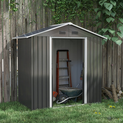 6.5x3.5ft Metal Garden Storage Shed for Outdoor Tool Storage with Double Sliding Doors and Vents, Dark Grey