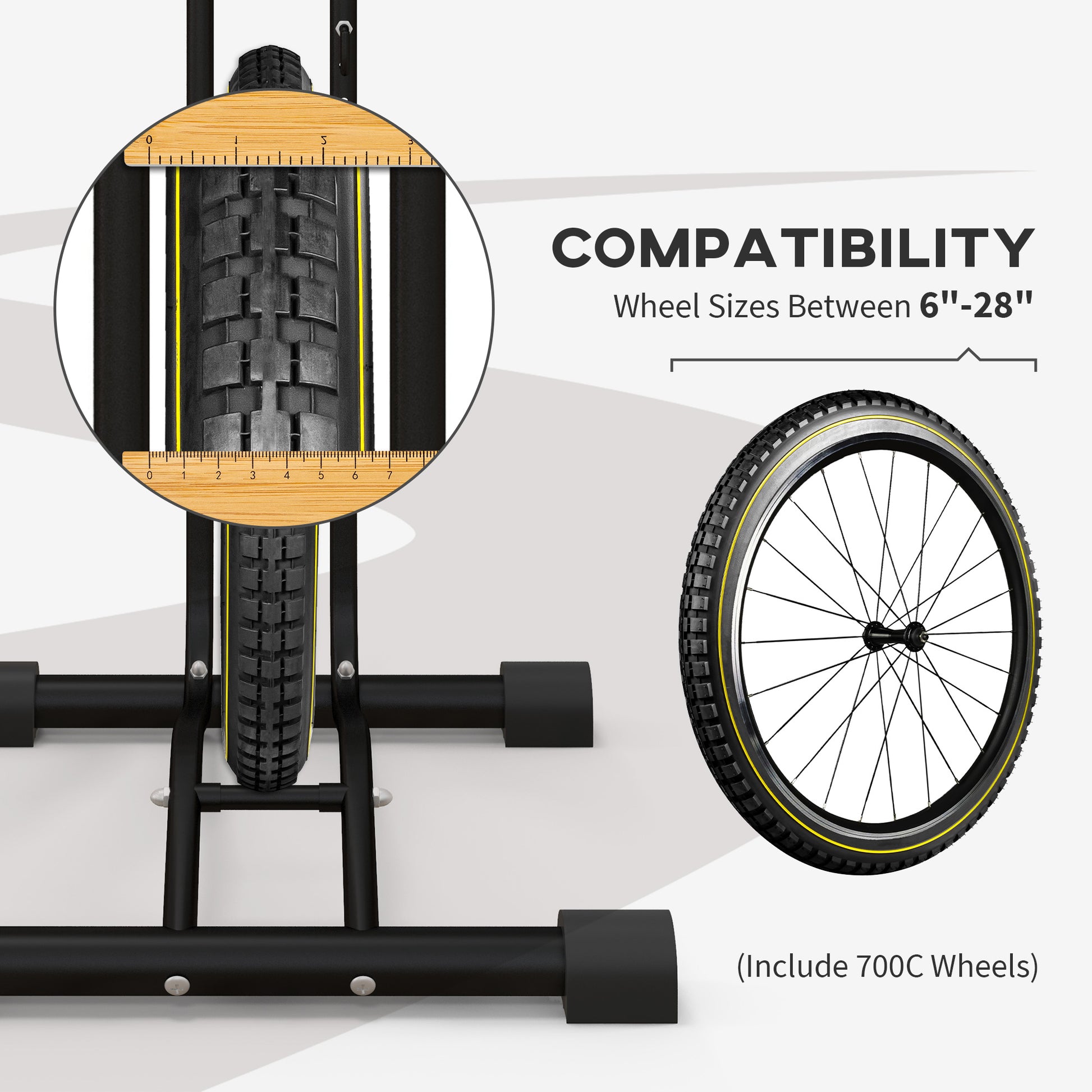 Vertical & Horizontal Bike Rack Bicycle Storage Stand with Adjustable Hooks, Fits 6"-28" and 700c Bikes Bike Parking Stands   at Gallery Canada