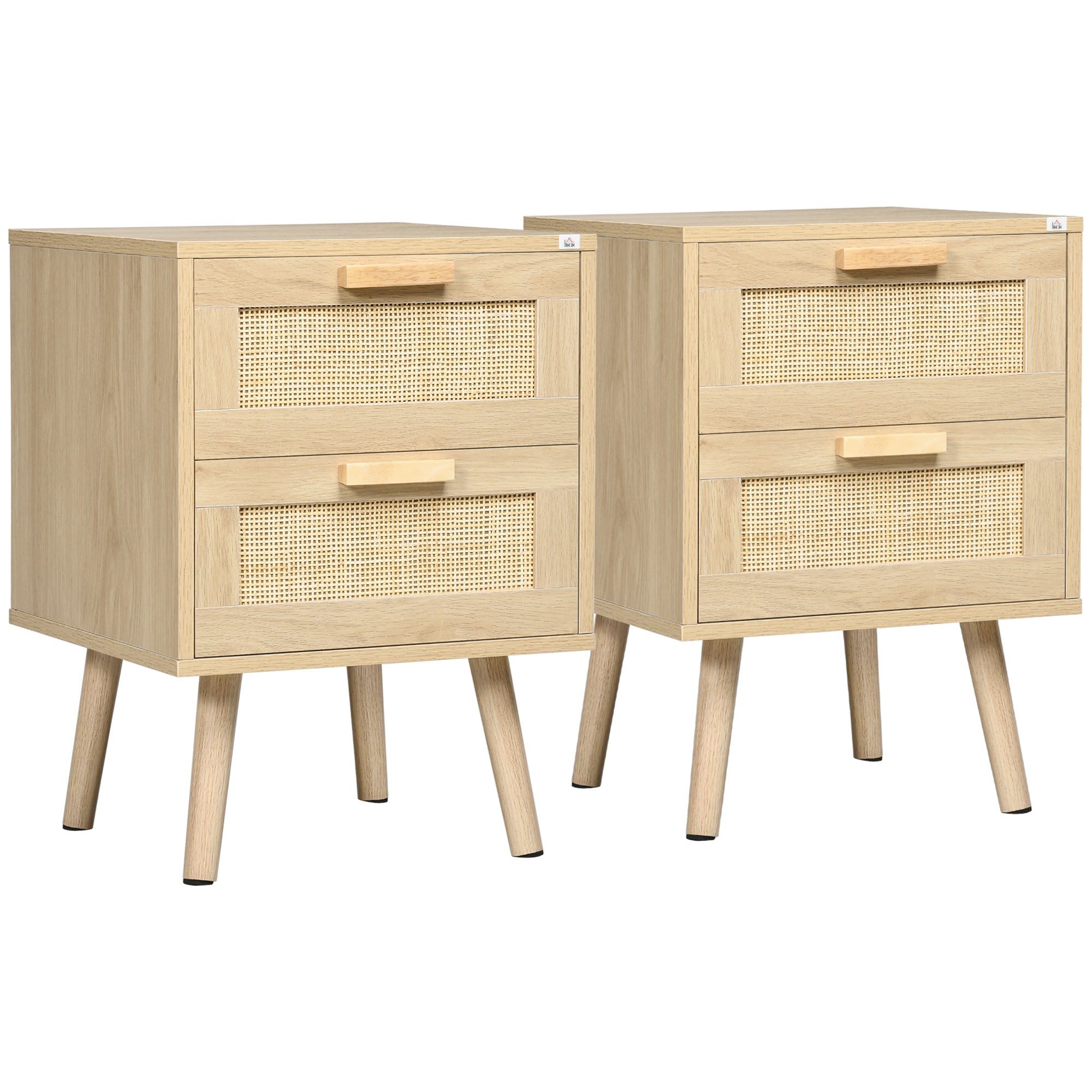 Boho Design Nightstand Set of 2, Side End Table with 2 Drawers for Living Room, Bedroom Bedside Tables Natural at Gallery Canada