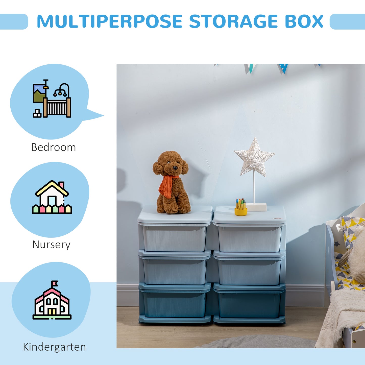 3 Tier Kids Toy Organizer and Storage Bins with 6 Plastic Drawers, Blue Baby & Kids Storage   at Gallery Canada