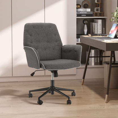 Office Chair, Fabric Study Chair, Mid-Back Tufted Desk Chair with Swivel Wheels, Adjustable Height, Grey Task Chairs   at Gallery Canada