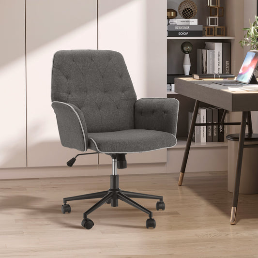 Office Chair, Fabric Study Chair, Mid-Back Tufted Desk Chair with Swivel Wheels, Adjustable Height, Grey Task Chairs Grey  at Gallery Canada